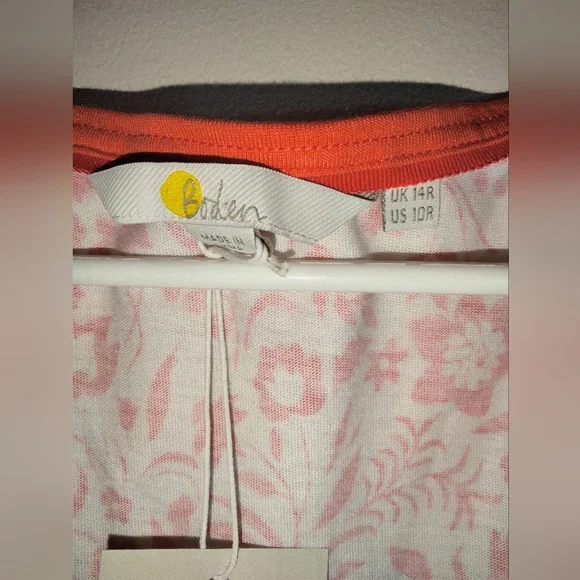 Boden (Size 10R) Red & White Floral Print Jersey Knit Dress w Pockets (NEW-NWT) - Picture 3 of 7